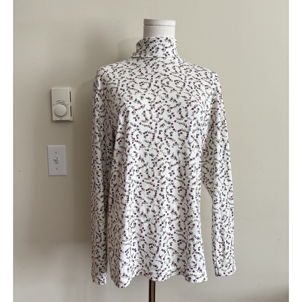 Bobbie Brooks Womens Medium Turtleneck Long Sleeve Top Floral Purple Y2K 90s 00s